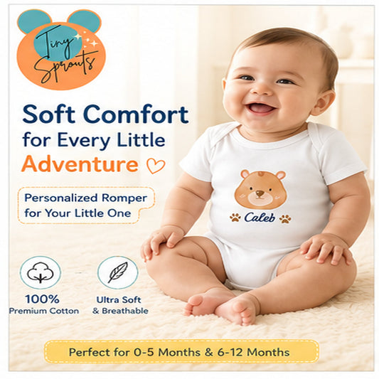 Bear Caleb baby onesie detail 1