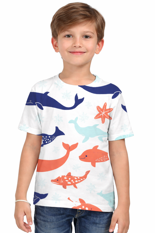 TinySprouts OceanWhale Kids AOP T-Shirt | Vibrant, Soft & Fade-Proof