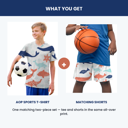 What you get - OceanWhale AOP sports t-shirt plus matching shorts, a two-piece set