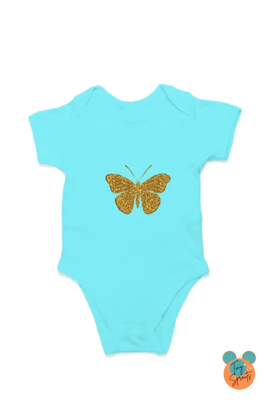 TinySprout’s Sleep Onesie for Babies – Golden butterfly Theme - SkyBlue / 6-12Months - baby clothing set
