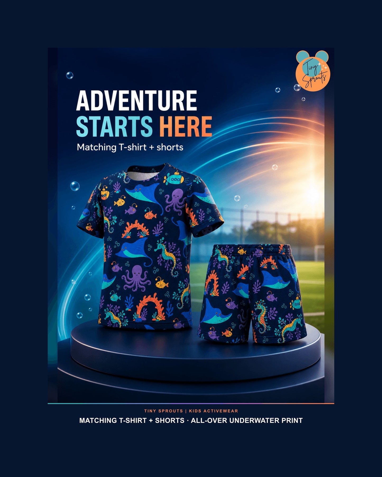 Tiny Sprouts Midnight Reef Explorers Kids AOP Sports Set - detail 8 of 8