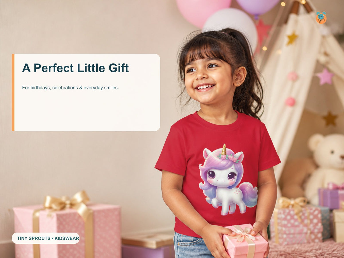 Tiny Sprouts Cute Unicorn Toddler T-Shirt – gift-ready