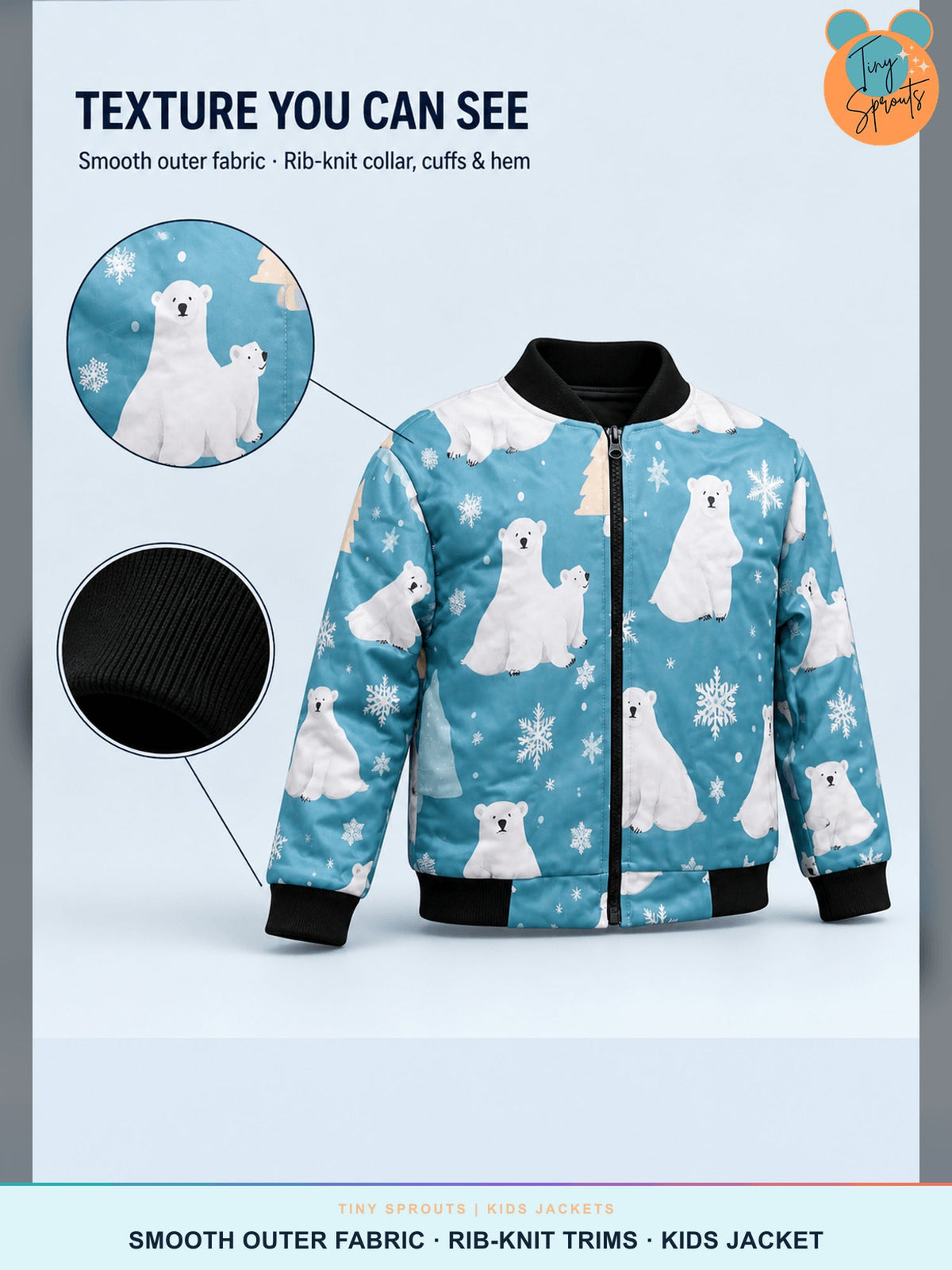 Tiny Sprouts Polar Bear Kids Bomber Jacket - 02 Texture You Can See