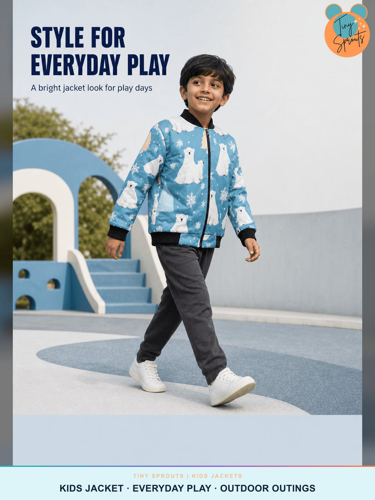 Tiny Sprouts Polar Bear Kids Bomber Jacket - 03 Style For Everyday Play