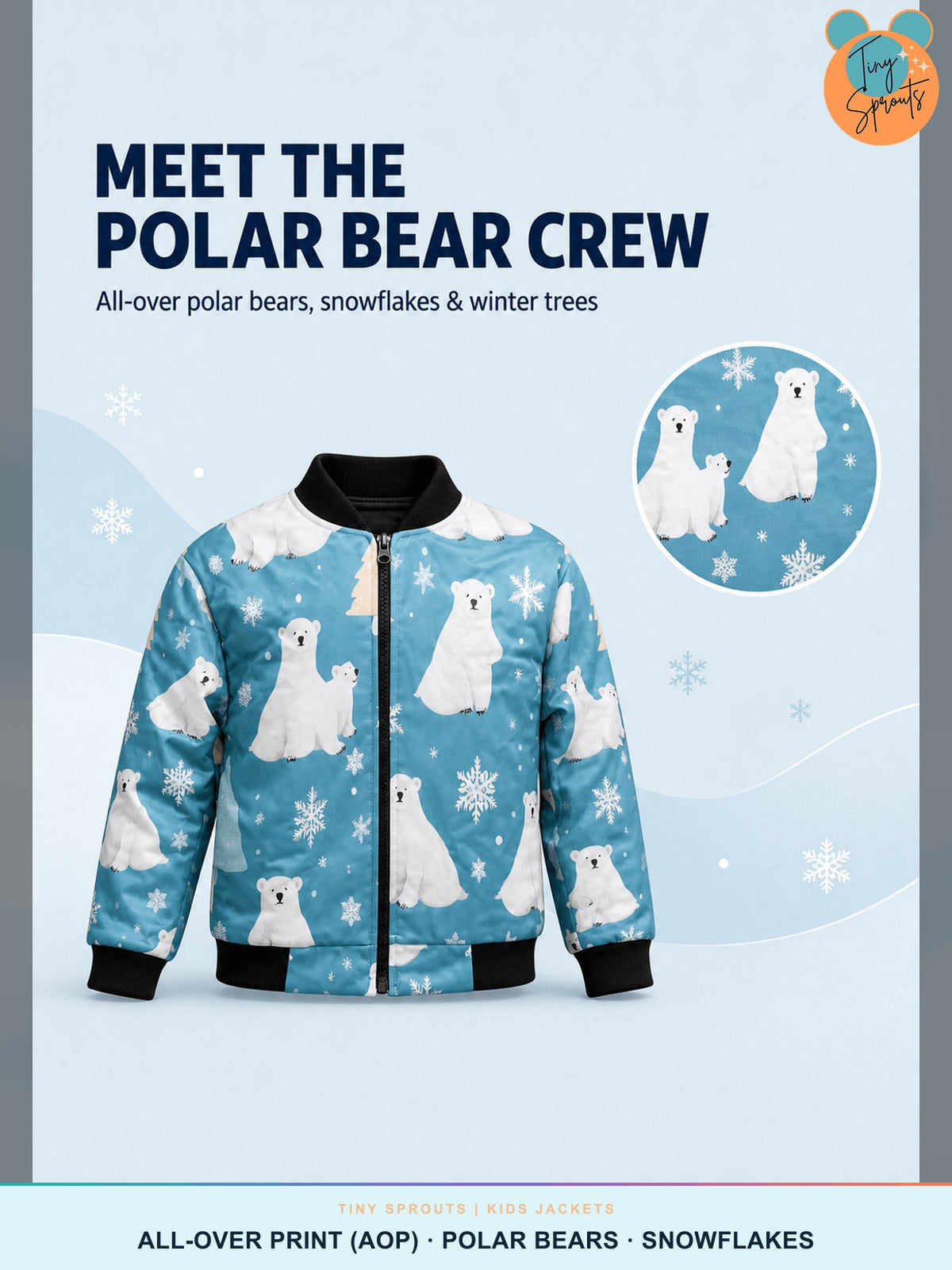 Tiny Sprouts Polar Bear Kids Bomber Jacket - 04 Polar Bear AOP Story