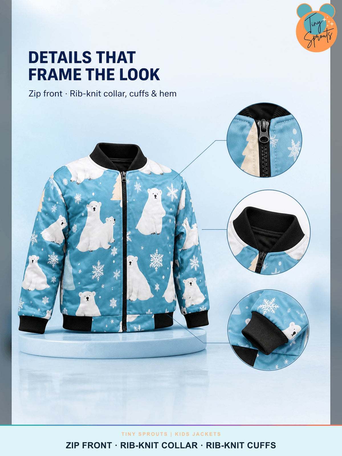 Tiny Sprouts Polar Bear Kids Bomber Jacket - 05 Details That Frame The Look