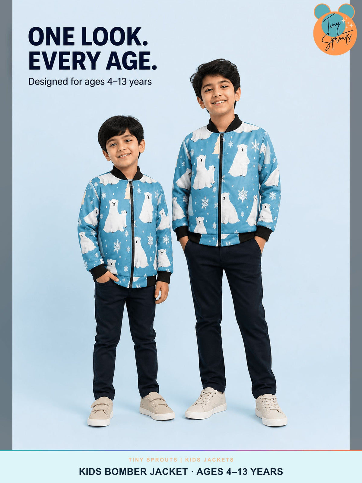 Tiny Sprouts Polar Bear Kids Bomber Jacket - 07 Ages 4-13 Years