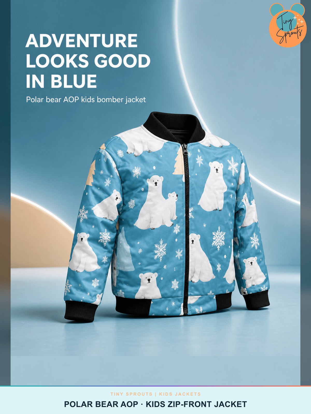 Tiny Sprouts Polar Bear Kids Bomber Jacket - 08 Adventure Looks Good In Blue