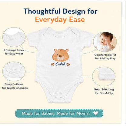 Bear Caleb baby onesie detail 3