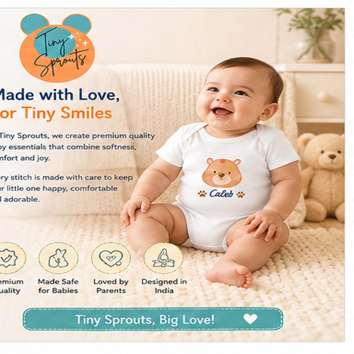 Bear Caleb baby onesie detail 8