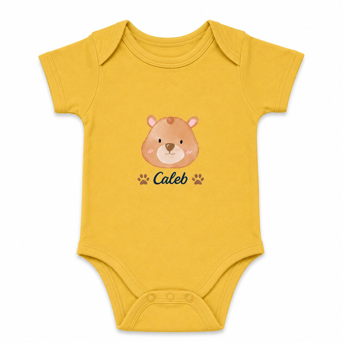 Bear Caleb Yellow baby onesie