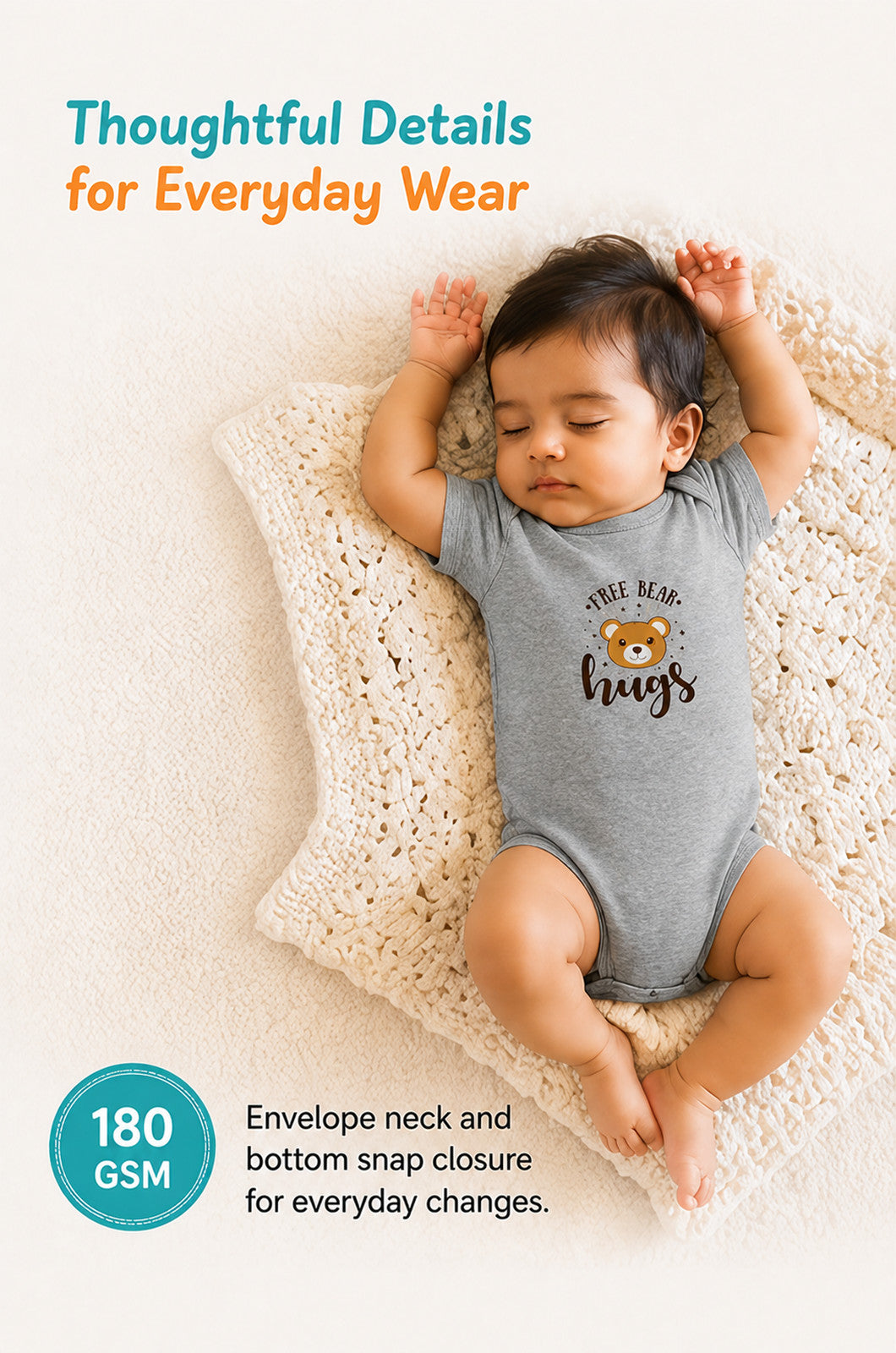 Bear Hug baby onesie detail 4