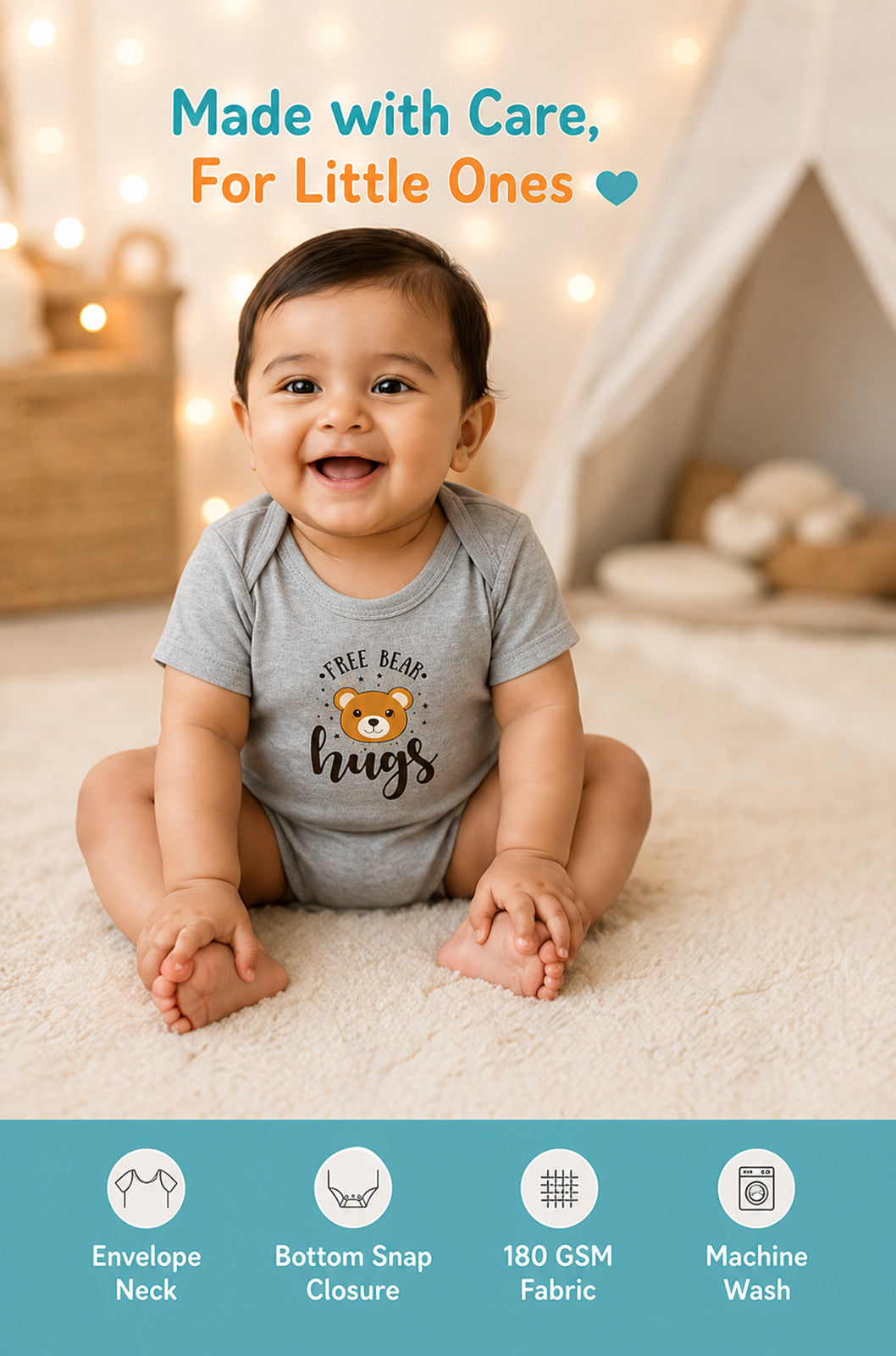 Bear Hug baby onesie detail 6