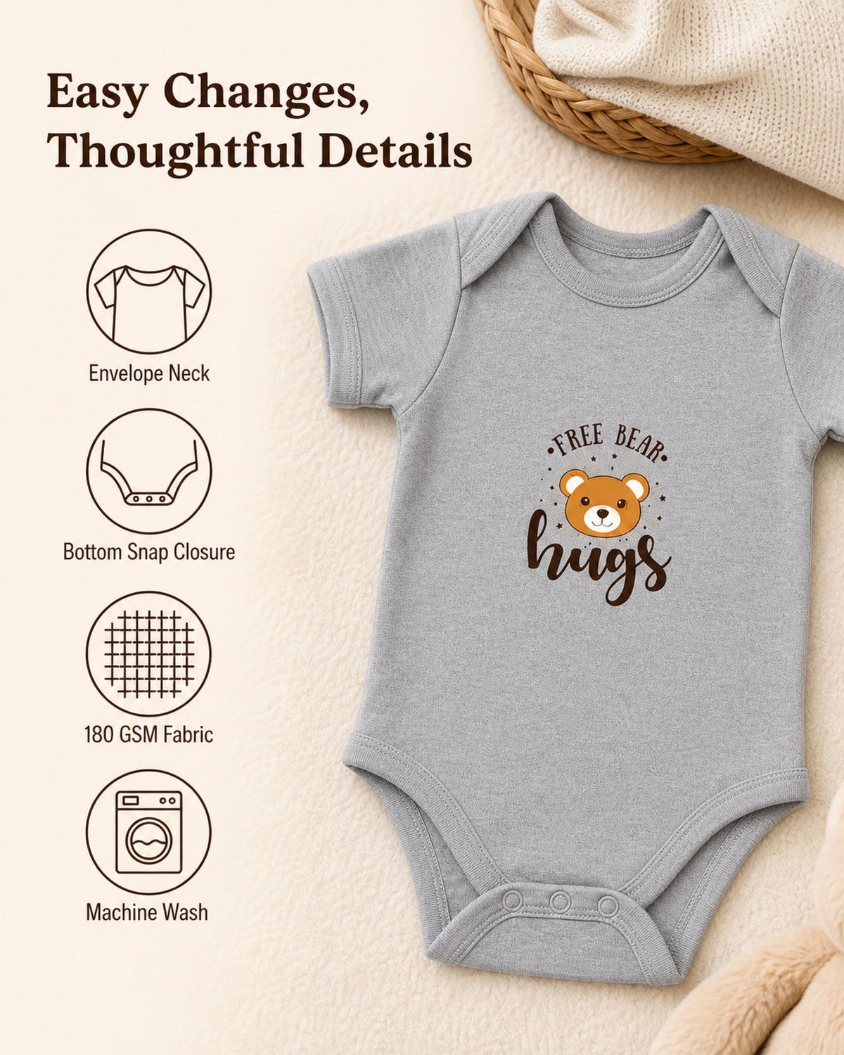 Bear Hug baby onesie detail 8