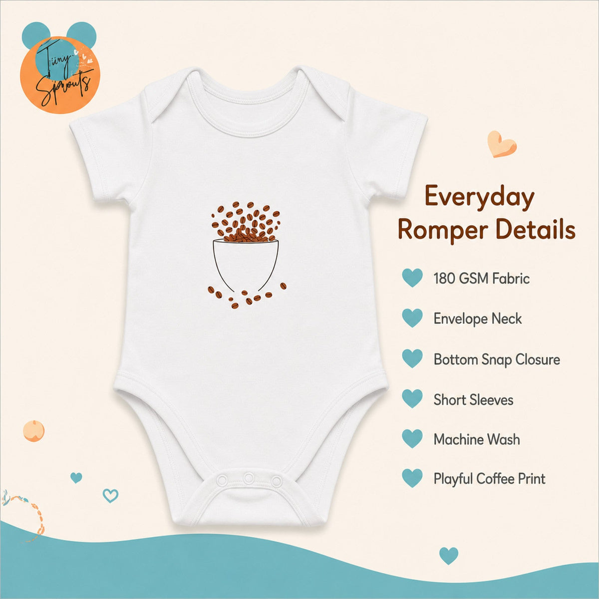 Coffee Love baby onesie detail 5