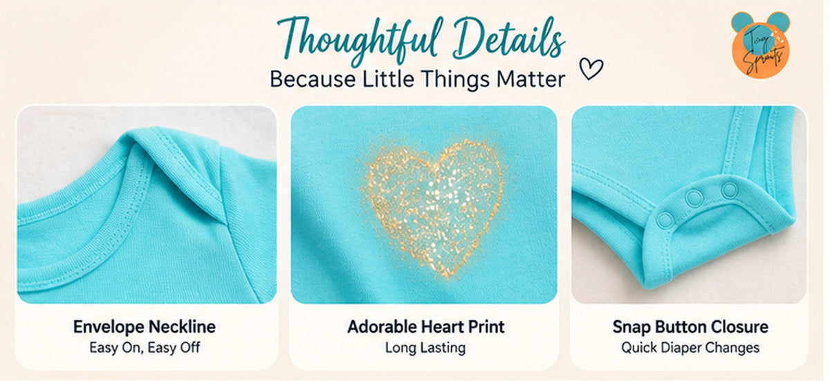 Golden Heart baby onesie detail 4