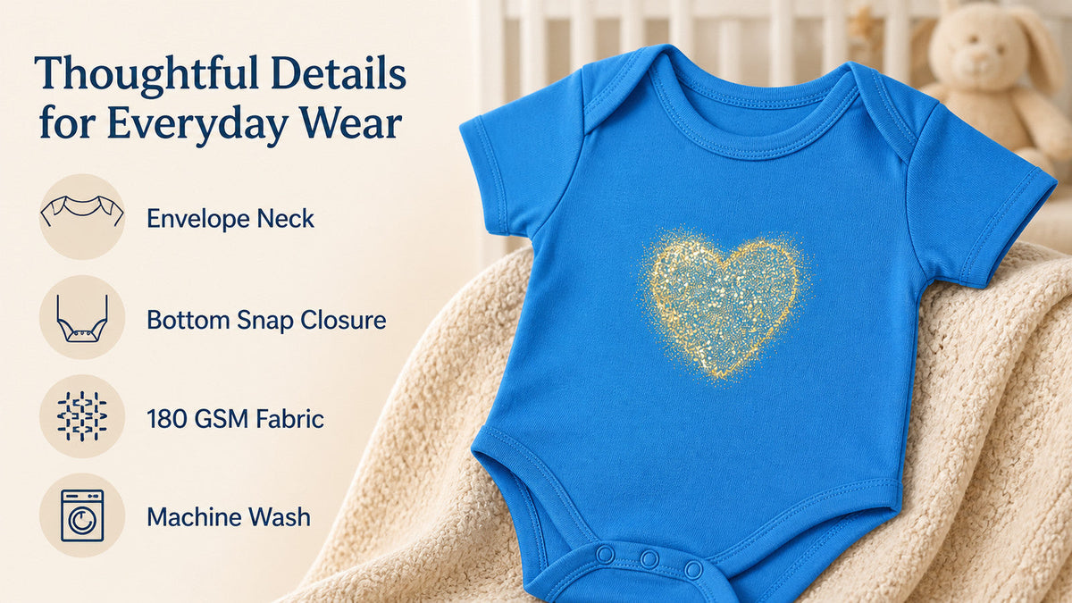Golden Heart baby onesie detail 8