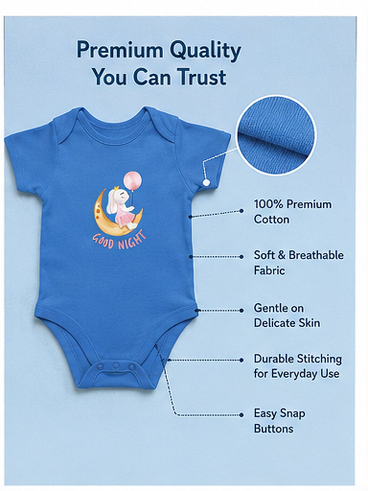 Good Night baby onesie detail 3