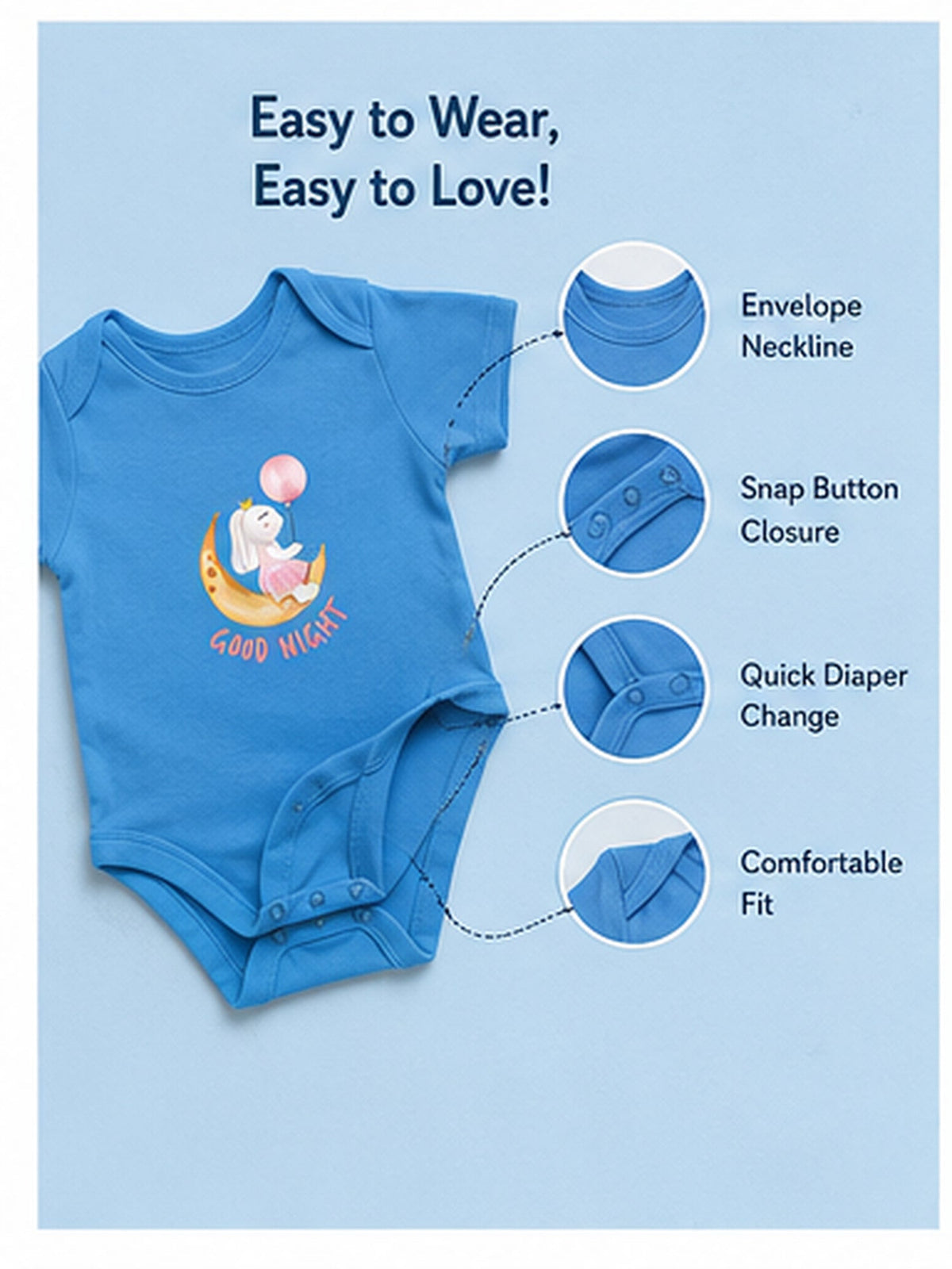 Good Night baby onesie detail 5