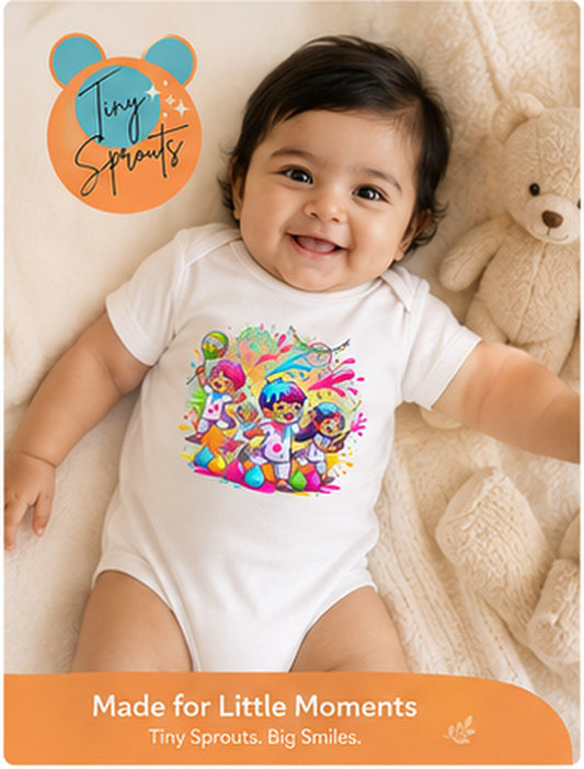 Holi baby onesie detail 1