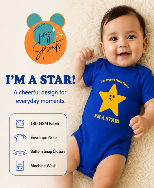 I Am Star baby onesie detail 1