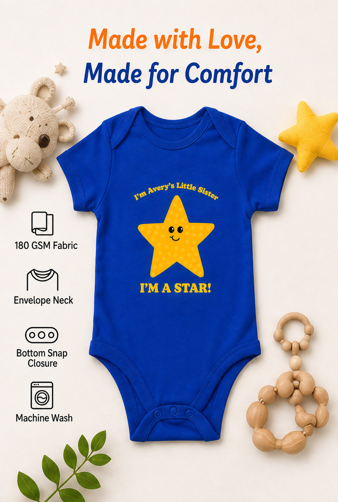 I Am Star baby onesie detail 2