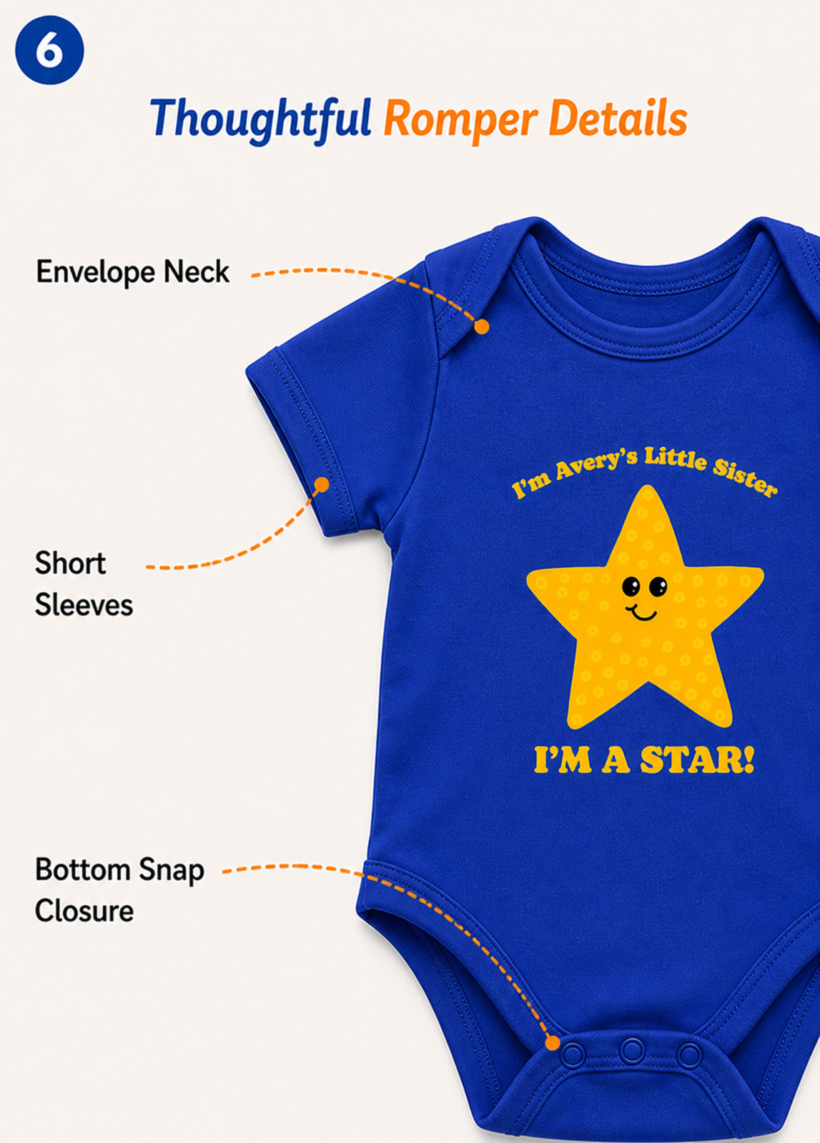 I Am Star baby onesie detail 6