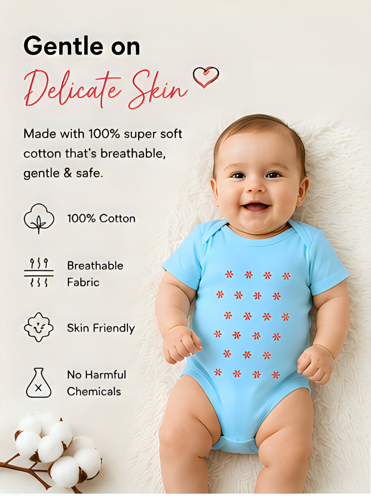 Mini Flowers baby onesie detail 2