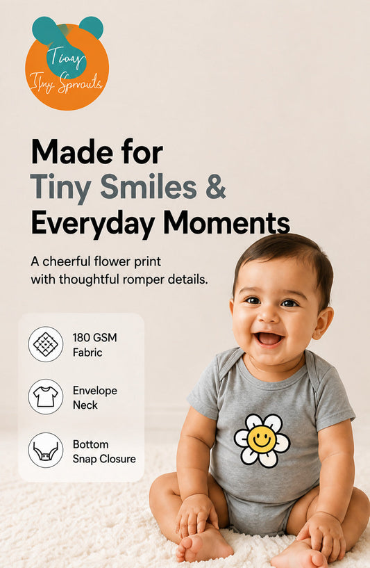 Smiling Flower baby onesie detail 1