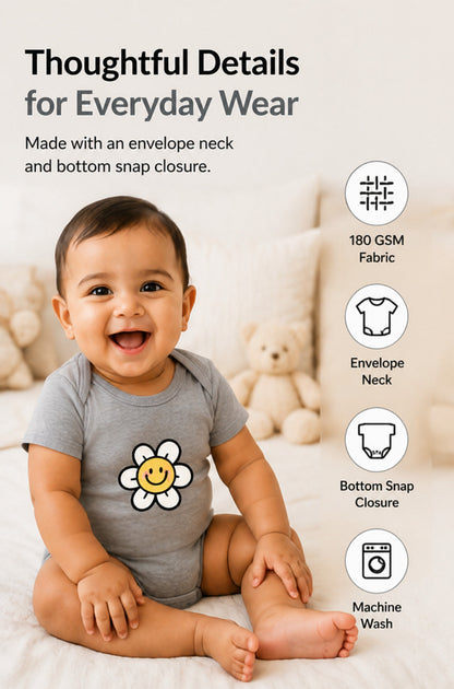 Smiling Flower baby onesie detail 2