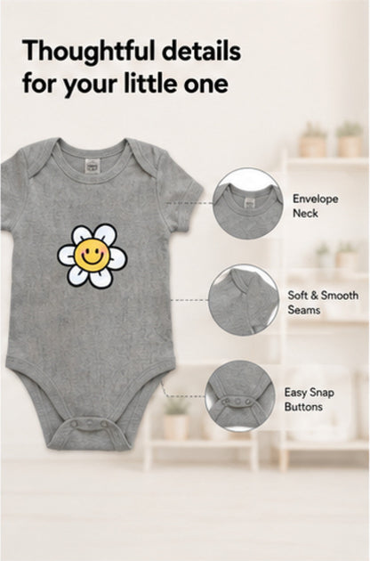 Smiling Flower baby onesie detail 3