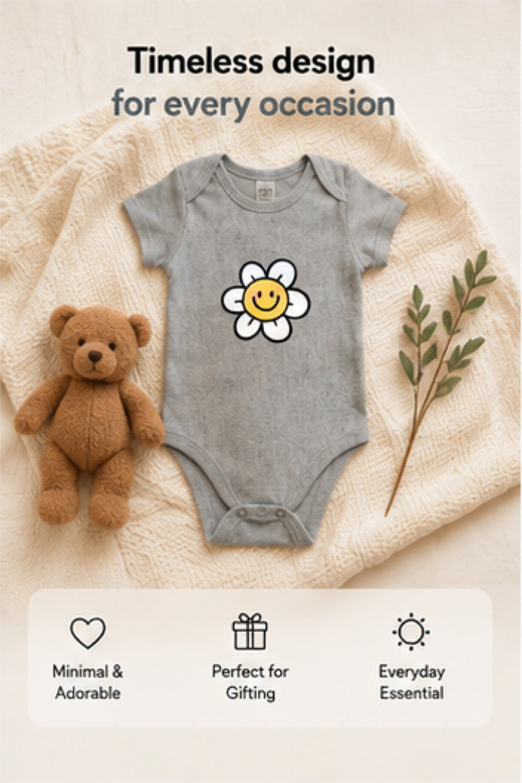 Smiling Flower baby onesie detail 5