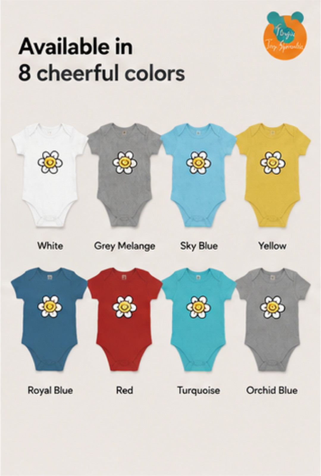 Smiling Flower baby onesie detail 6