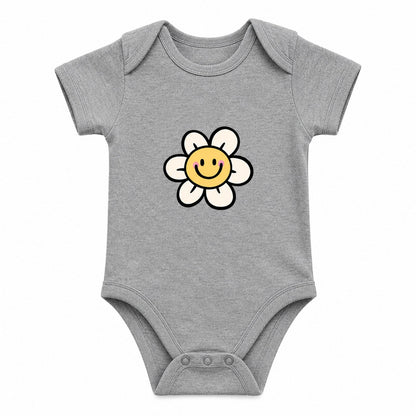 Smiling Flower Grey baby onesie