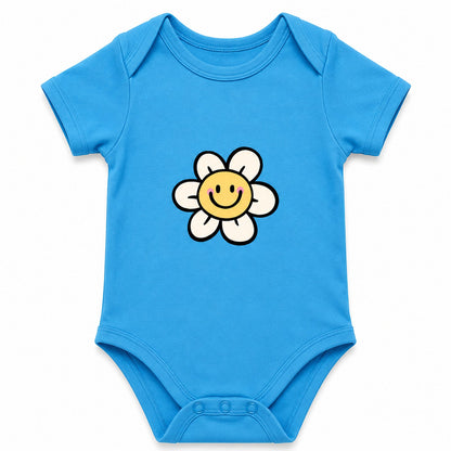 Smiling Flower Orchid Blue baby onesie