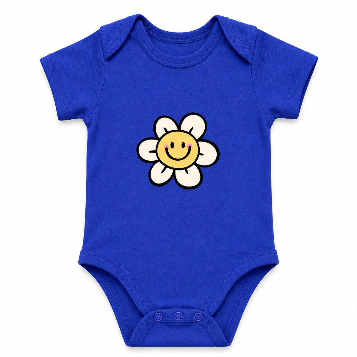 Smiling Flower Royal Blue baby onesie