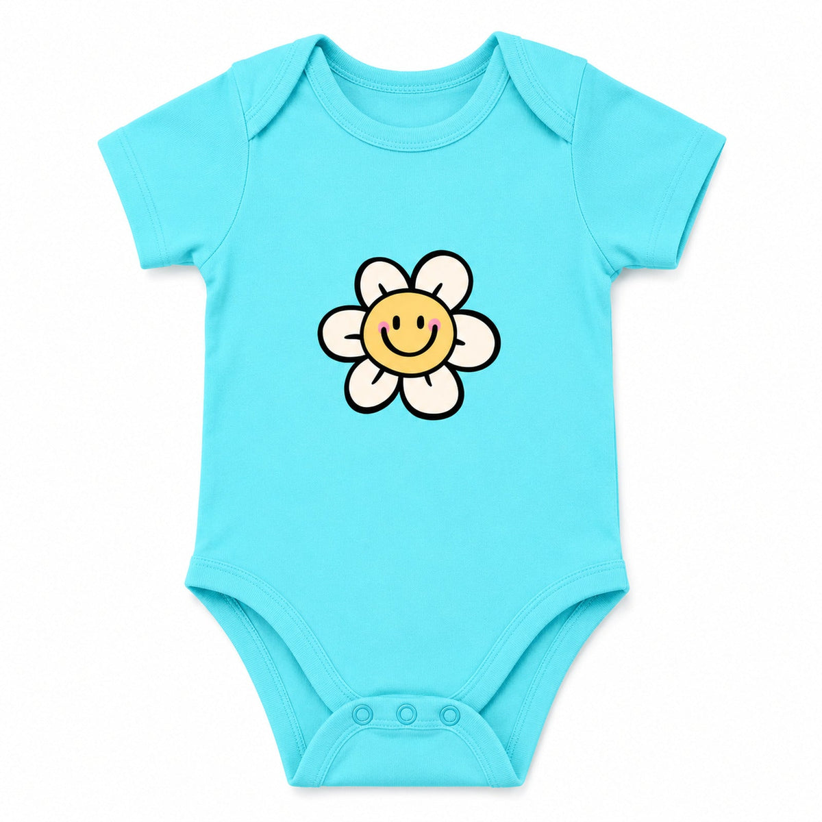 Smiling Flower Sky Blue baby onesie