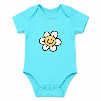 Smiling Flower Sky Blue baby onesie