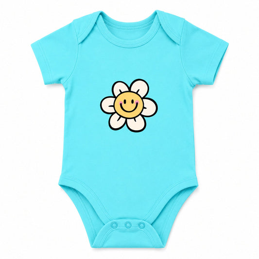 Smiling Flower Sky Blue baby onesie