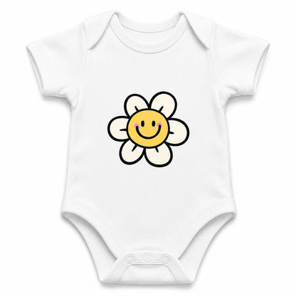 Smiling Flower White baby onesie