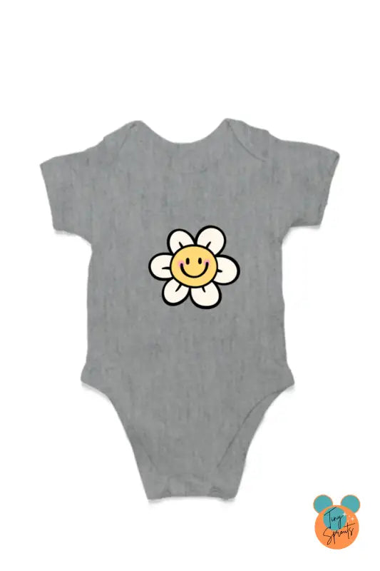 TinySprout’s Adorable Onesie Sets for Babies - Smiling Flower - Grey Melange / 0-5Months - baby clothing set