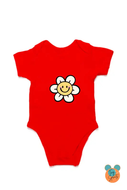 TinySprout’s Adorable Onesie Sets for Babies - Smiling Flower - Red / 0-5Months - baby clothing set