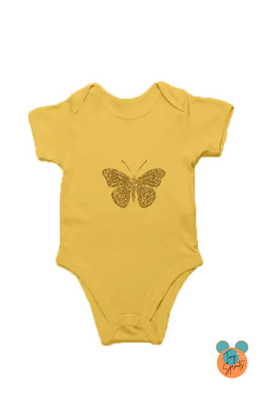TinySprout’s Sleep Onesie for Babies – Golden butterfly Theme - Yellow / 0-5Months - baby clothing set