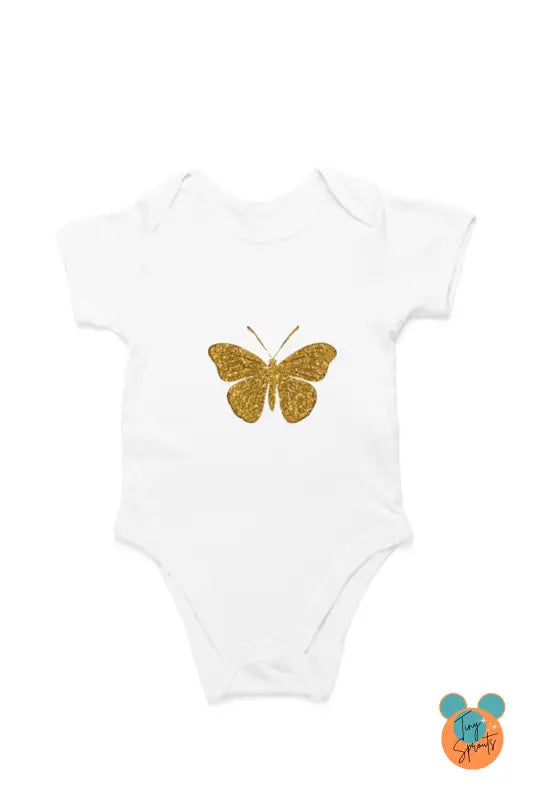 TinySprout’s Sleep Onesie for Babies – Golden butterfly Theme - White / 0-5Months - baby clothing set
