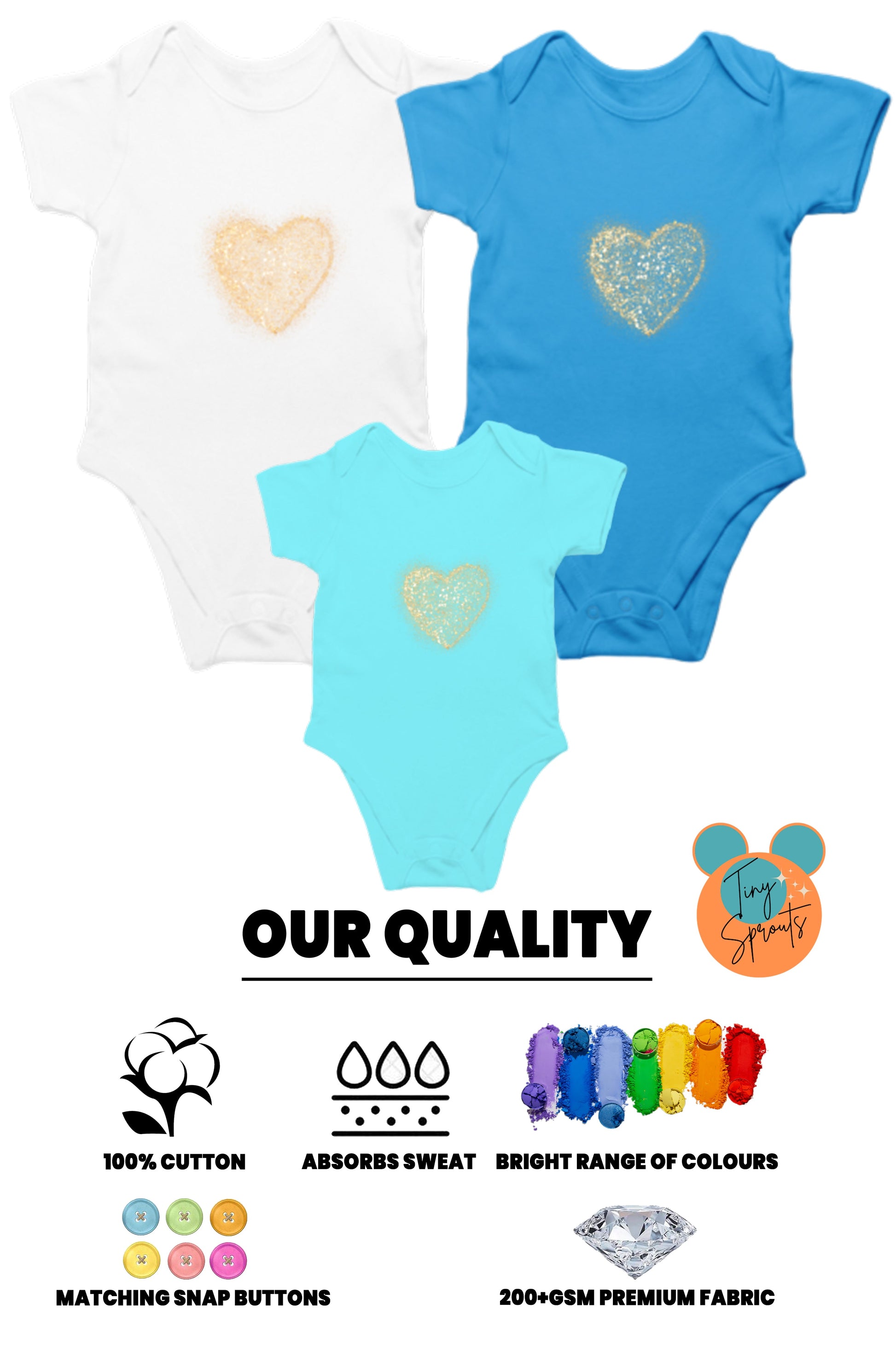 TinySprout’s Sleep Onesie for Babies – Golden Heart Theme - baby clothing set