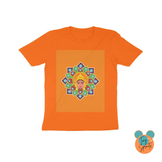 TinySprout’s T-Shirt for Kids - Girls - Rangoli theme (8,10,12,14) - Orange / 8 - Girls Clothings Set