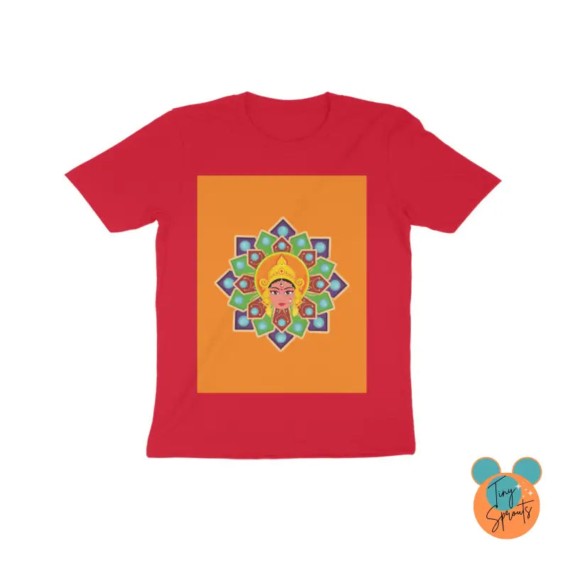 TinySprout’s T-Shirt for Kids - Girls - Rangoli theme (8,10,12,14) - Red / 8 - Girls Clothings Set