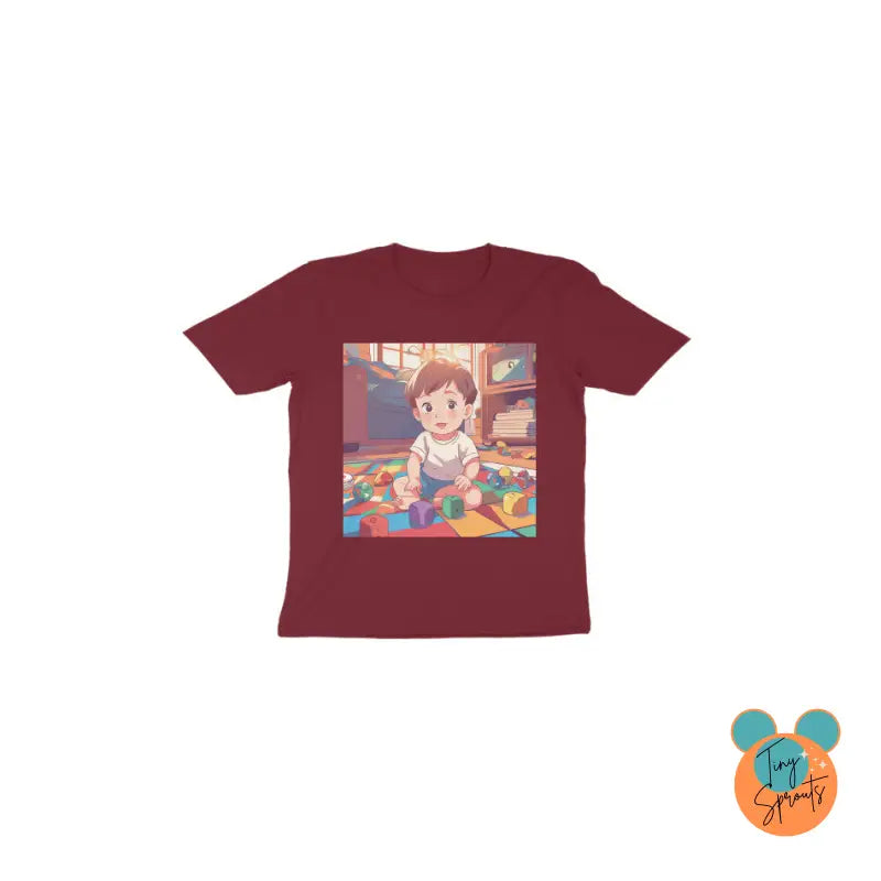 TinySprout’s Toddler T-shirt - Boy with Toys - Maroon / 1 - baby clothing set