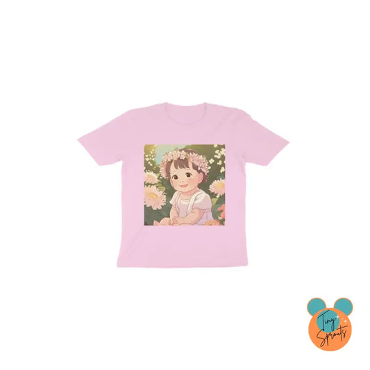 TinySprout’s Toddler T-shirt for Girls - Smiling Girl - Light Pink / 1 - Girls Clothings Set