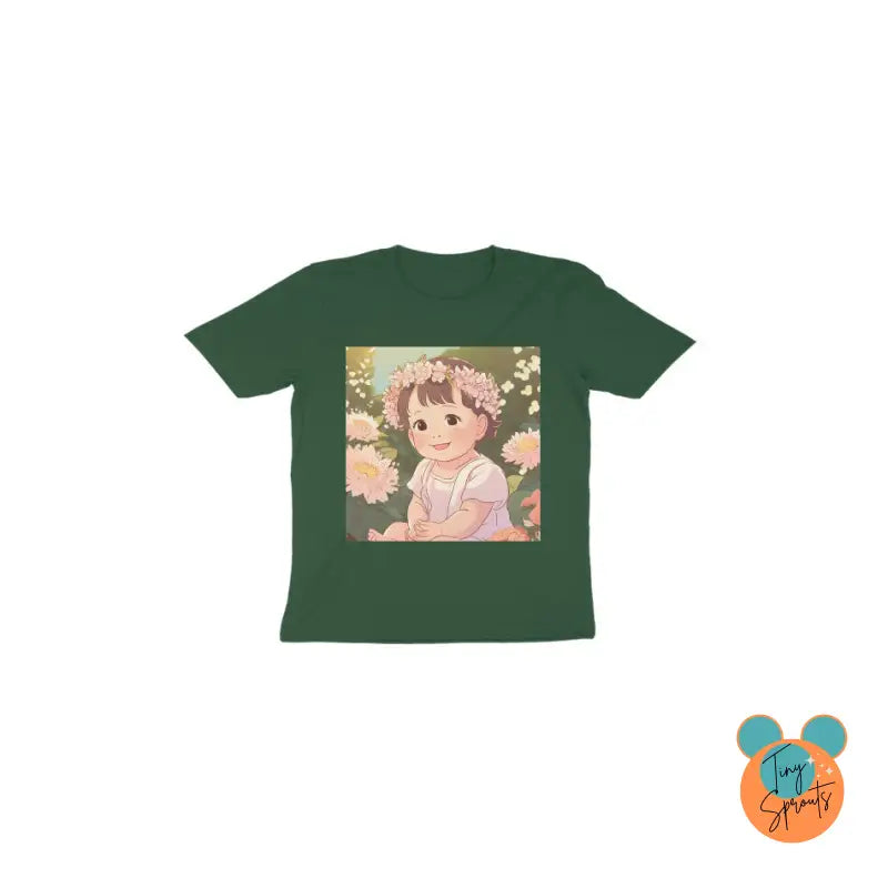 TinySprout’s Toddler T-shirt for Girls - Smiling Girl - Olive Green / 1 - Girls Clothings Set